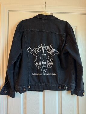 Forever 21 Black Denim 'Feminist Tour' Jacket with White Graphic size M/L